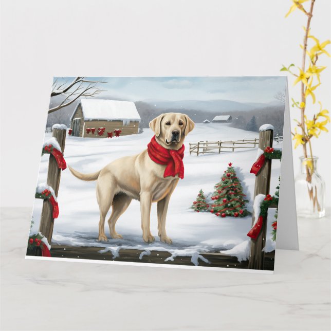 Labrador Retriever Dog in Snow Christmas Card (Yellow Flower)