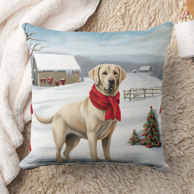 Labrador Retriever Dog in Snow Christmas Cushion (Blanket)