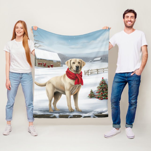 Labrador Retriever Dog in Snow Christmas Fleece Blanket (In Situ)