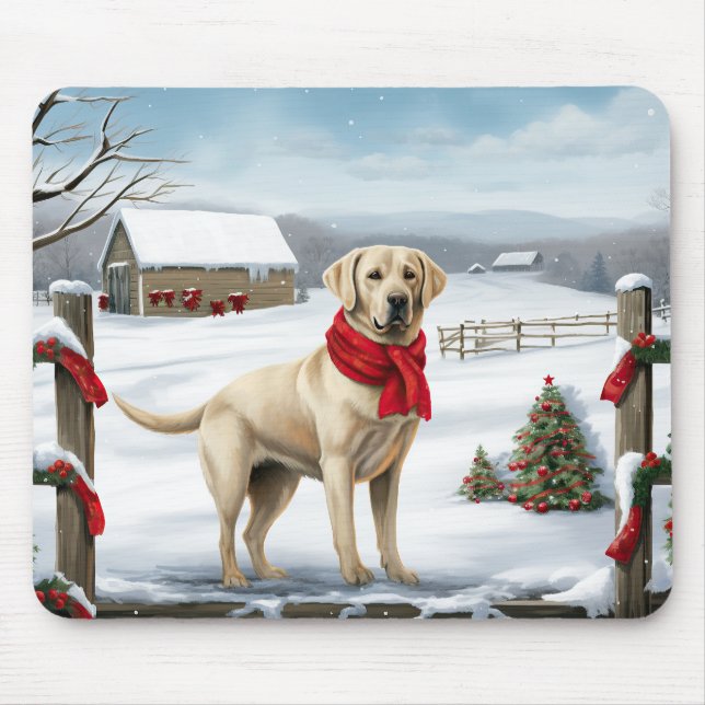 Labrador Retriever Dog in Snow Christmas Mouse Pad (Front)