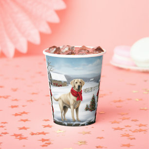 Labrador Retriever Dog in Snow Christmas Paper Cups
