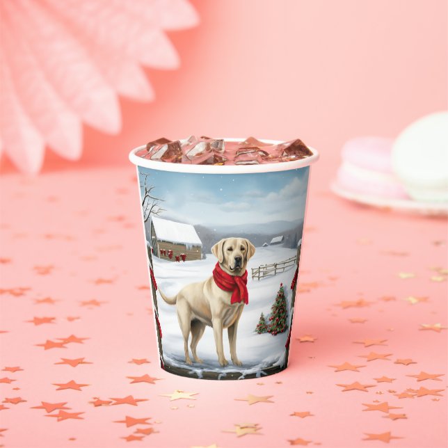 Labrador Retriever Dog in Snow Christmas Paper Cups (Insitu)