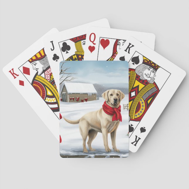 Labrador Retriever Dog in Snow Christmas Playing Cards (Back)