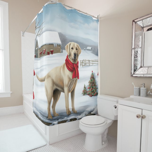 Labrador Retriever Dog in Snow Christmas Shower Curtain (In Situ)
