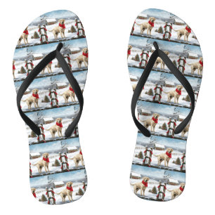 Labrador Retriever Dog in Snow Christmas Thongs