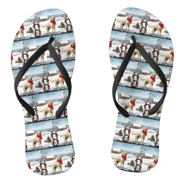 Labrador Retriever Dog in Snow Christmas Thongs (Footbed)