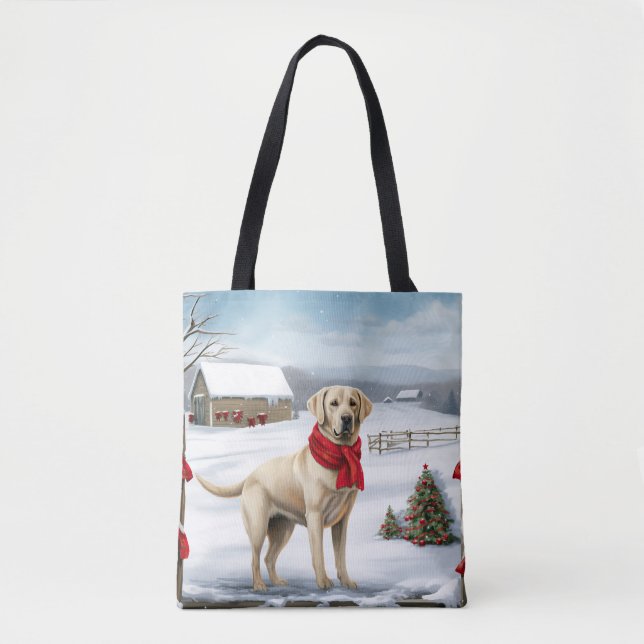Labrador Retriever Dog in Snow Christmas Tote Bag (Front)