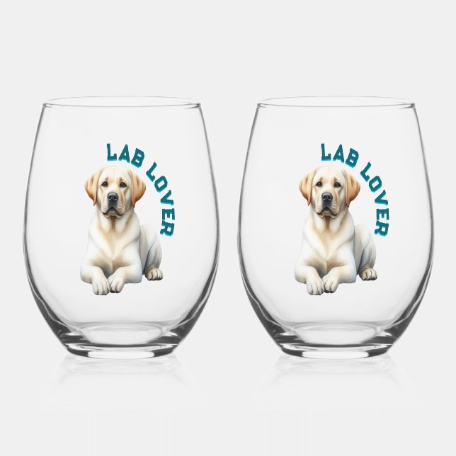 Labrador Retriever Dog Lover Stemless Wine Glass (Front)