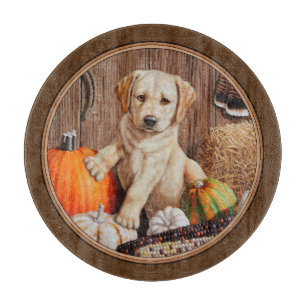 Labrador Retriever Dog & Pumpkins Brown Cutting Board