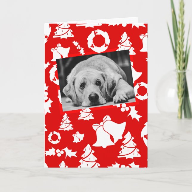 Labrador Retriever Dog Red Merry Christmas Tree Holiday Card (Front)