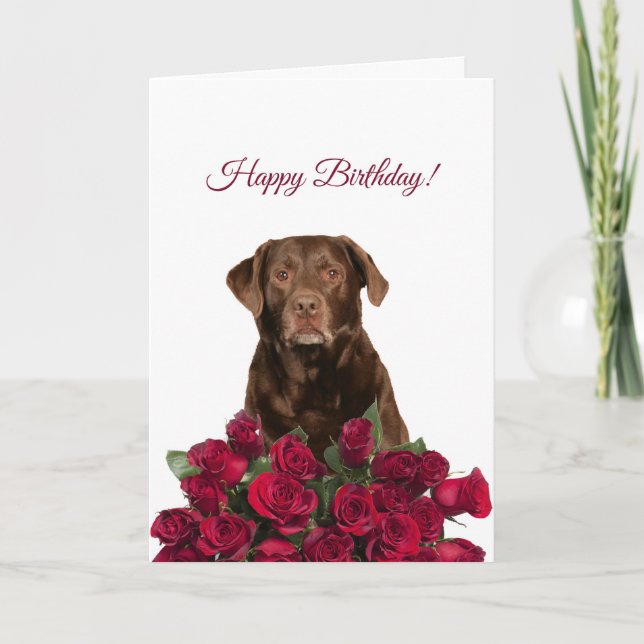Labrador Retriever Dog Roses Happy Birthday Card (Front)