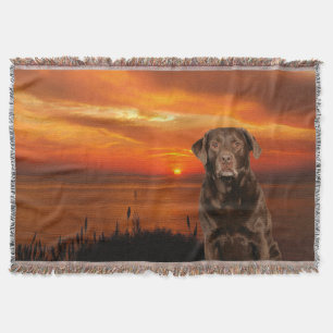 Labrador Retriever Dog Sunset Throw Blanket