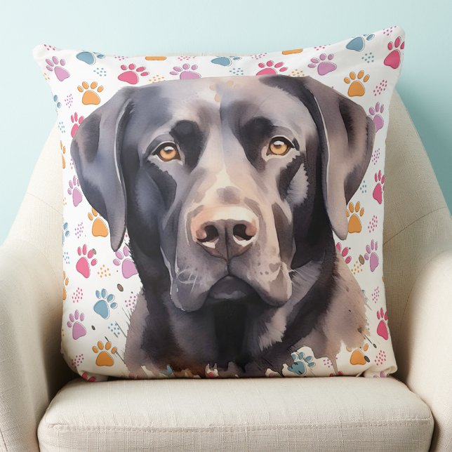 Labrador Retriever Dog Trendy Colourful Paw Prints Cushion (Creator Uploaded)