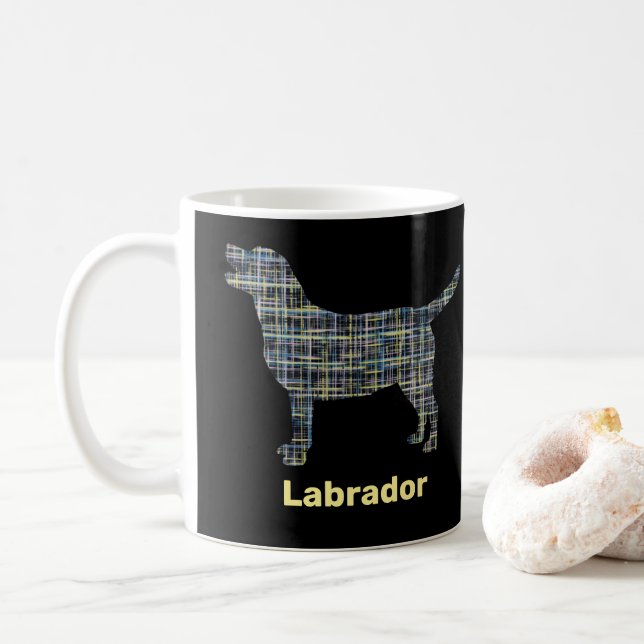 Labrador Retriever Dog Yellow & Blue Grid Coffee Mug (With Donut)