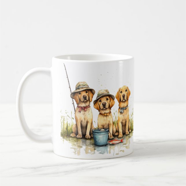 Labrador Retriever Dogs Fishing Coffee Mug (Left)