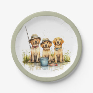 Labrador Retriever Dogs Fishing Paper Plate