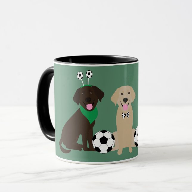 Labrador Retriever Dogs Playing Soccer Mug (Front Left)