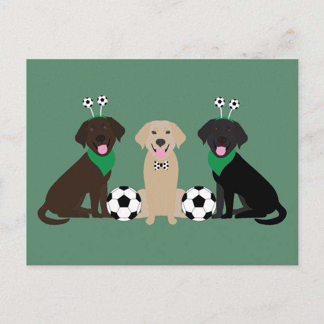 Labrador Retriever Dogs Playing Soccer Postcard (Front)