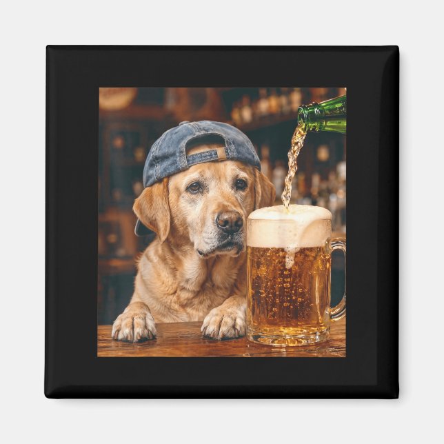 Labrador Retriever Drinking Beer Funny Dog Meme Magnet (Front)