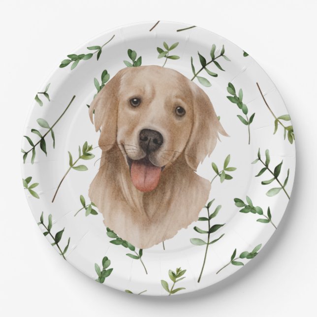 Labrador Retriever Greenery Boho Baby Shower Paper Plate (Front)