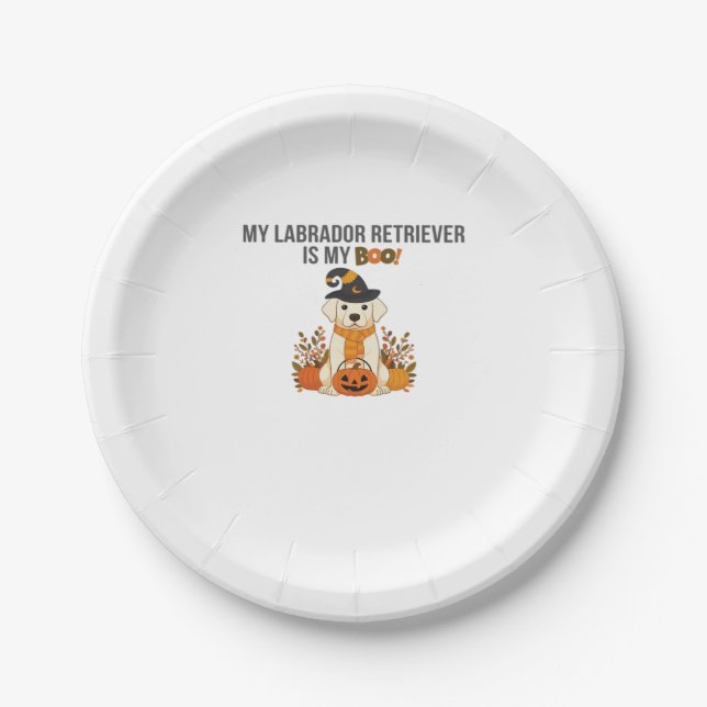 Labrador Retriever Halloween Dog  Funny Spooky Boo Paper Plate (Front)