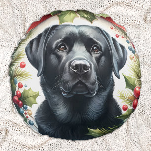 Labrador Retriever Holiday Wreath Christmas Dog  Round Cushion