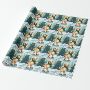 Labrador Retriever Ice Skating Christmas Painting Wrapping Paper