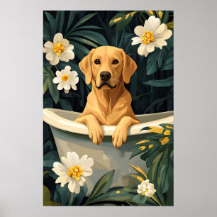 Labrador Retriever In Bathtub Poster, Funny Dog Poster