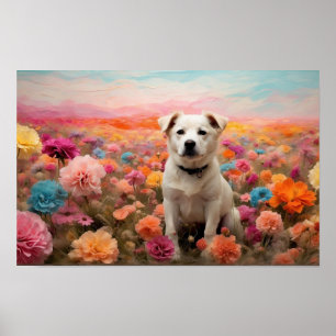 Labrador retriever in floral field downloadable poster
