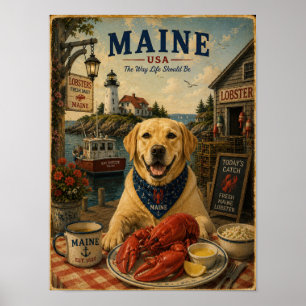 Labrador Retriever in Maine Vintage Travel Poster