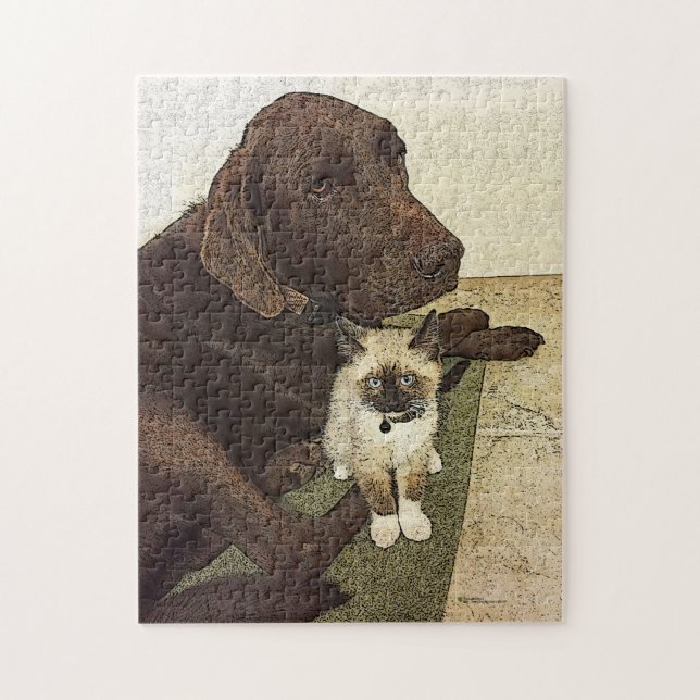 Labrador Retriever Kitten Buddy Best Friends Jigsaw Puzzle (Vertical)