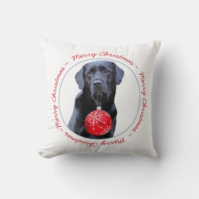 Labrador Retriever Merry Christmas Dog Black Lab Cushion (Front)