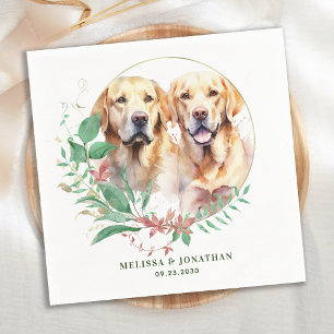 Labrador Retriever Modern Botanical Floral Wedding Napkin