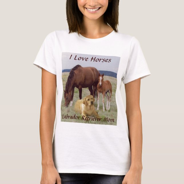 Labrador Retriever Mum T-Shirt With Horses (Front)