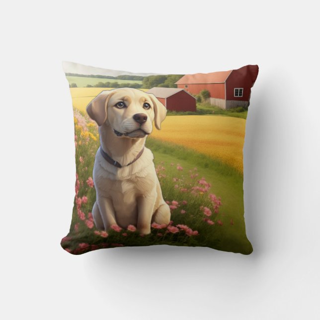 Labrador Retriever on Farm Cushion (Front)