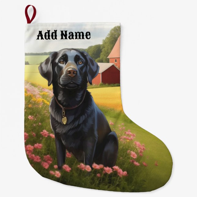 Labrador Retriever on Farm Large Christmas Stocking (Front)