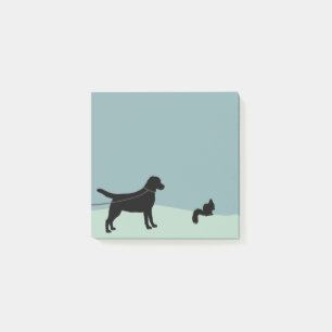 Labrador Retriever on Leash Eyeing Squirrel Post-it Notes