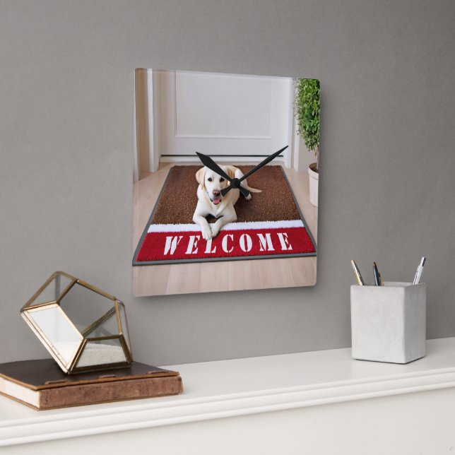 Labrador Retriever On Welcome Mat Square Wall Clock (Office)