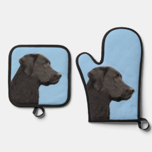 Labrador Retriever Painting Black Lab Pet Dog Art Oven Mitt & Pot Holder Set