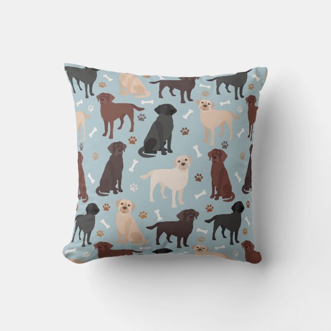 Labrador Retriever Paws and Bones Cushion (Front)