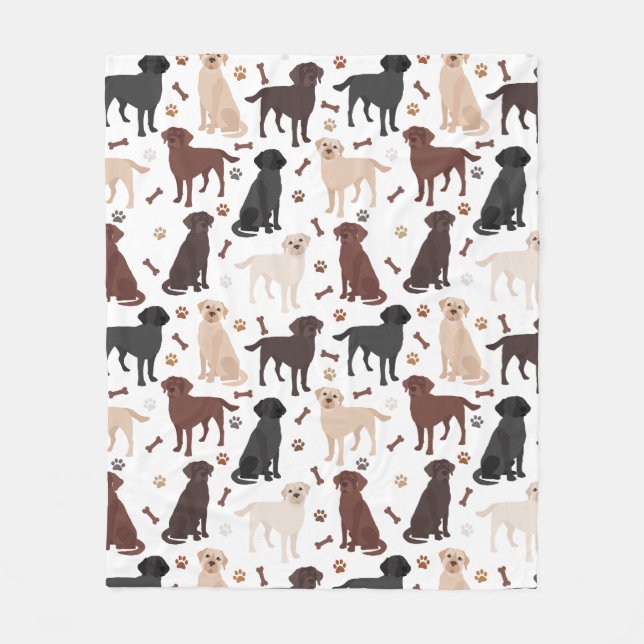 Labrador Retriever Paws and Bones Fleece Blanket (Front)