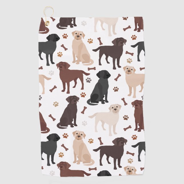 Labrador Retriever Paws and Bones Golf Towel (Front)