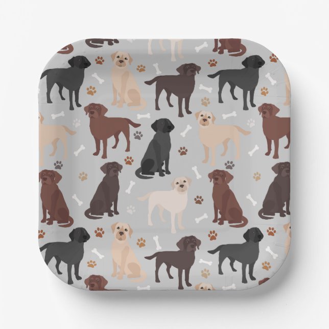 Labrador Retriever Paws and Bones Paper Plates (Front)