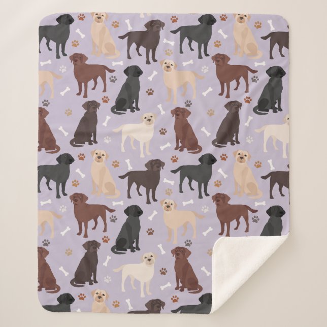 Labrador Retriever Paws and Bones Sherpa Blanket (Front)
