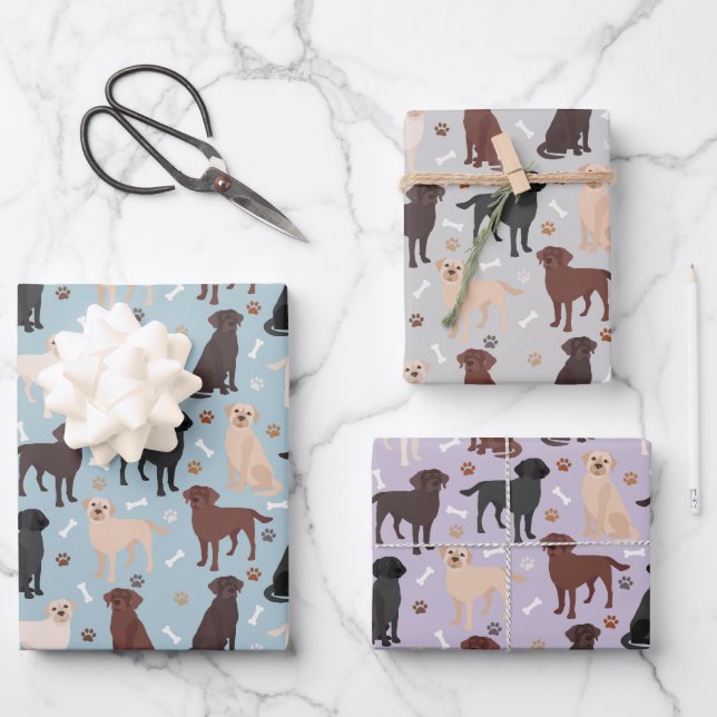 Labrador Retriever Paws and Bones Wrapping Paper Sheet (Front)