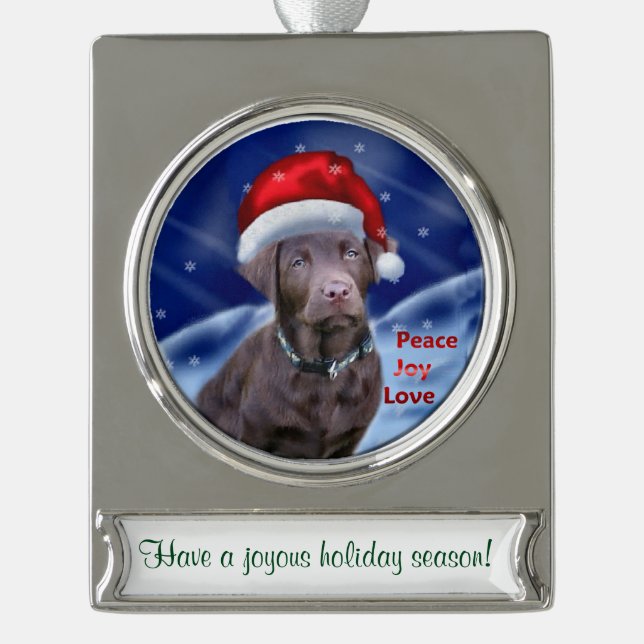 Labrador Retriever Personalised Christmas Silver Plated Banner Ornament (Front)