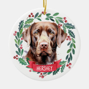 Labrador Retriever Personalised Holiday Wreath Dog Ceramic Ornament