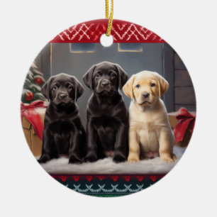 Labrador Retriever puppies Christmas Ceramic Ornament