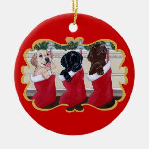 Labrador Retriever Puppies Christmas Ceramic Ornament