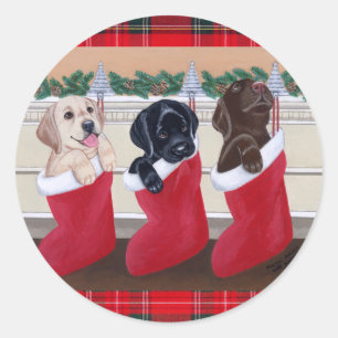 Labrador Retriever Puppies Christmas Painting Classic Round Sticker